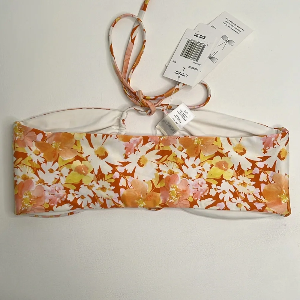 NWT L*Space Dawn multi bandeau Amal orange floral bikini top